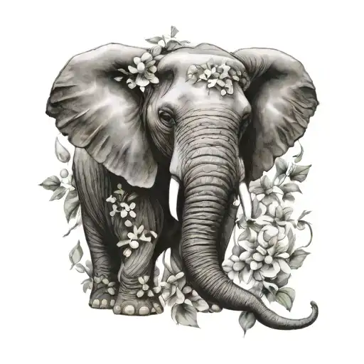 Elephant Wrapped In Flower Vine Winding
