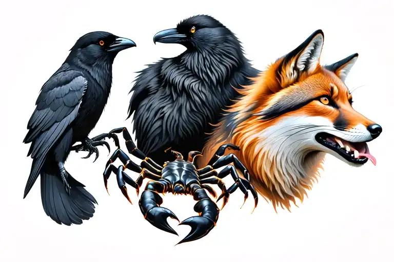 Scorpion And Crow And Wolf And Fox