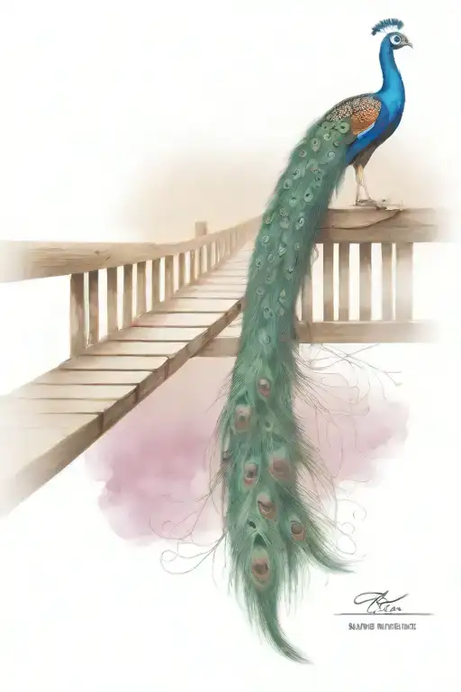 Wooden Bridge With Peacock Feather Intertwined