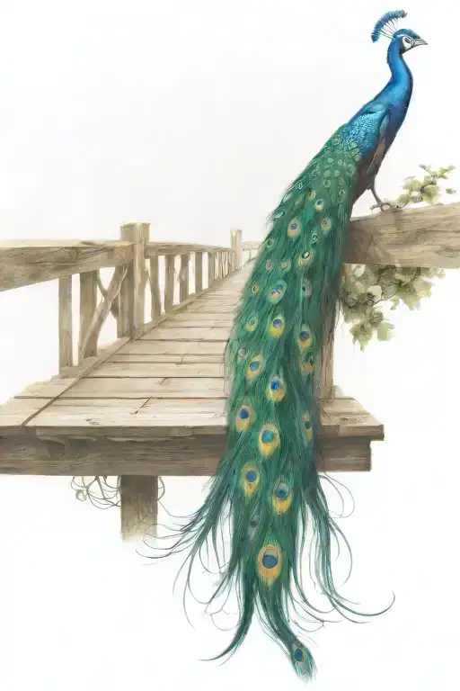 Wooden Bridge With Peacock Feather Intertwined