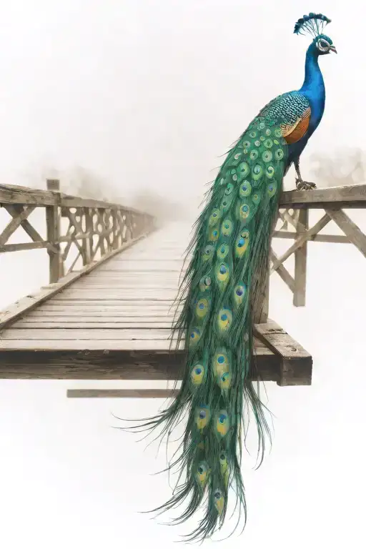 Wooden Bridge With Peacock Feather Intertwined