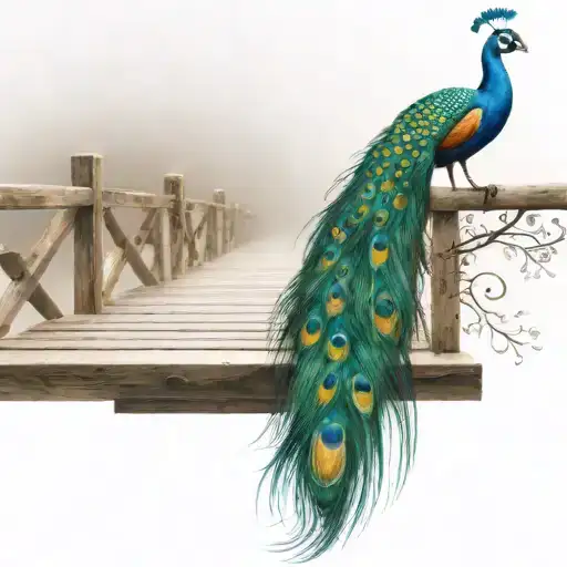 Wooden Bridge With Peacock Feather Intertwined