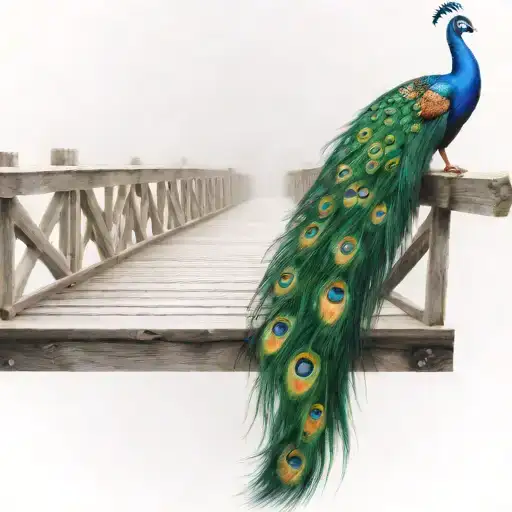 Wooden Bridge With Peacock Feather Intertwined