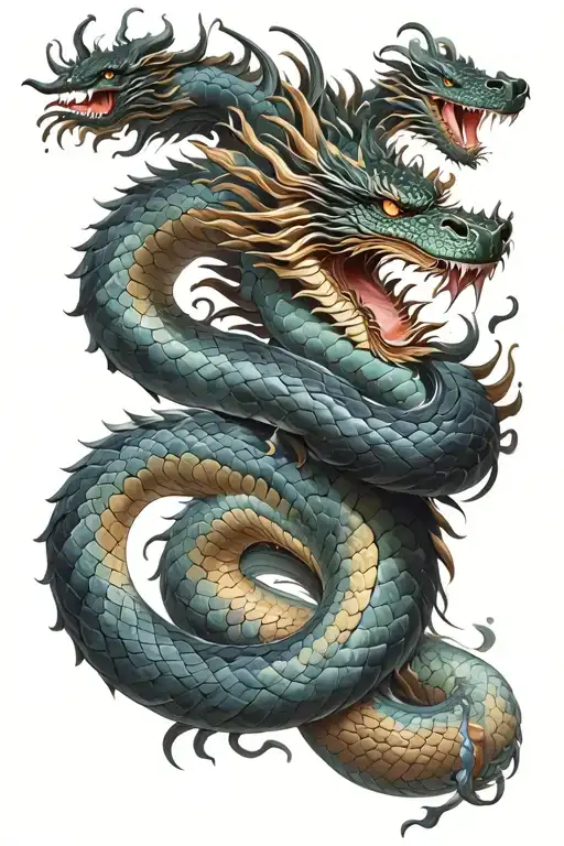 Japanes Dragon Vs Greek Hydra Snake