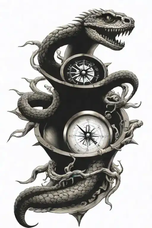 Snake Skeleton Slivering On A Compass Design