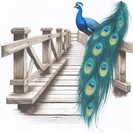 Black And White Wooden Bridge With Colorful Peacock Feather