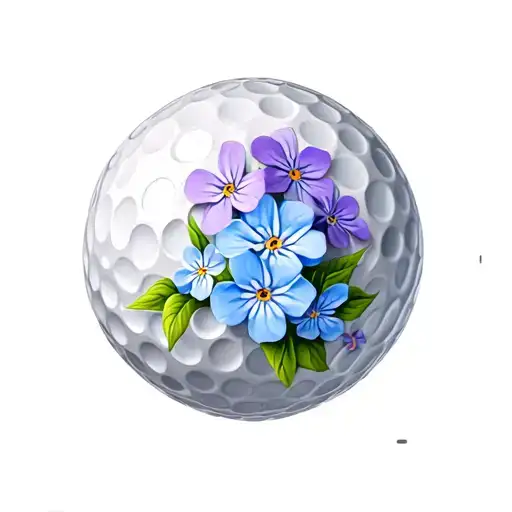 Golf Ball Purple Ribbon Blue Forget Me Not Flower