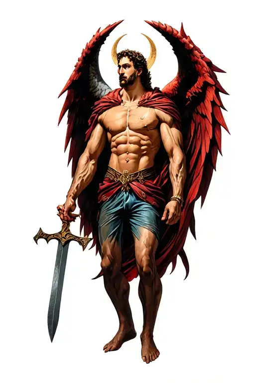 Saint Micheal Big Muscles Slaying The Devil Wears A Suit