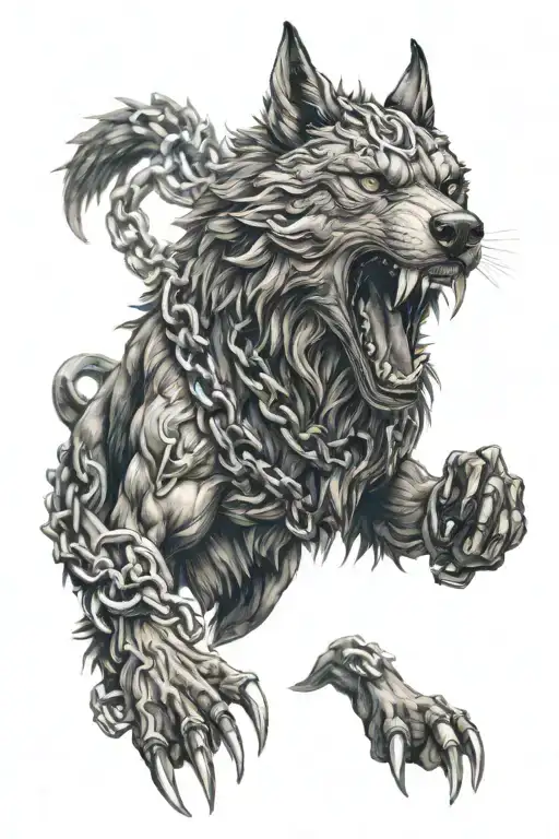 Fenrir With Chains Breaking And Bursting