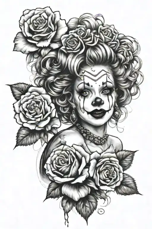 Clown Girl With Roses