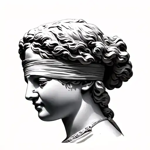 Blindfolded Beautiful Woman Roman Statue Head