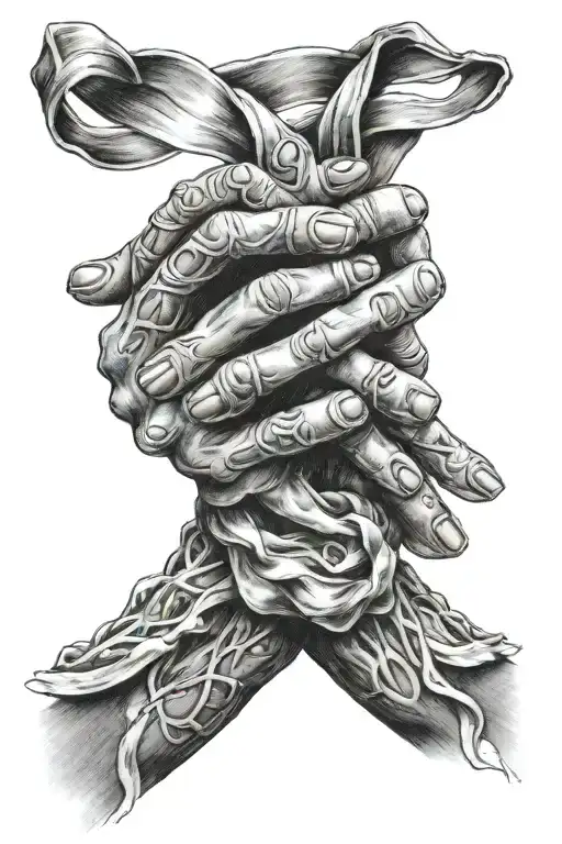 Cancer Ribbon Wrapped Praying Hands Holding