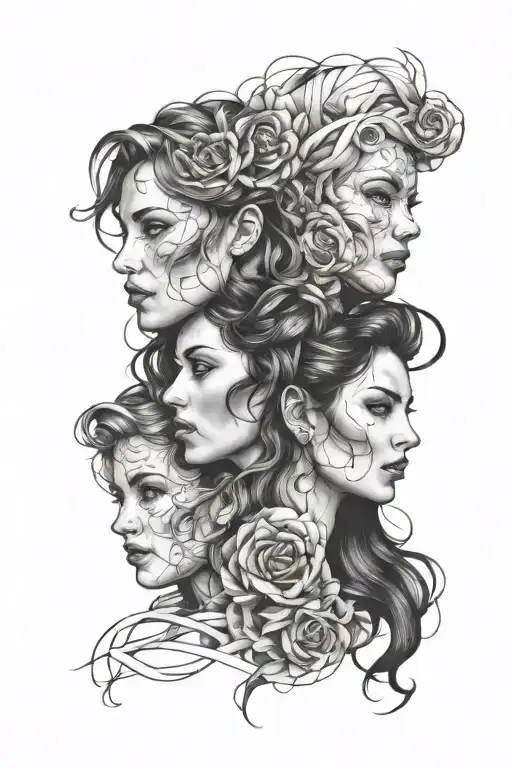 Three Girl Faces Overlapping To Make
