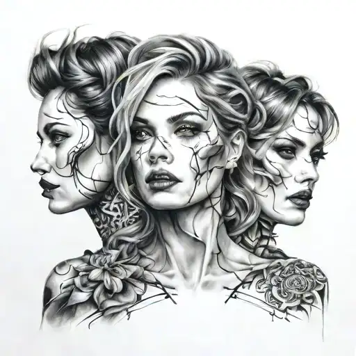 Three Girl Faces Overlapping To Make