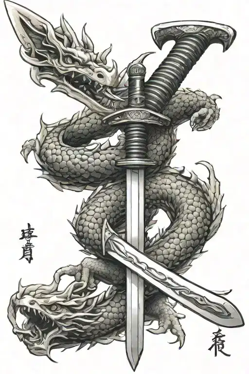 Japanese Katana Sword With Dragon And Japanese Words