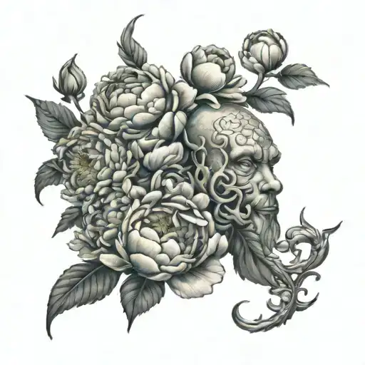 Peonies On The Back With A Gorgon