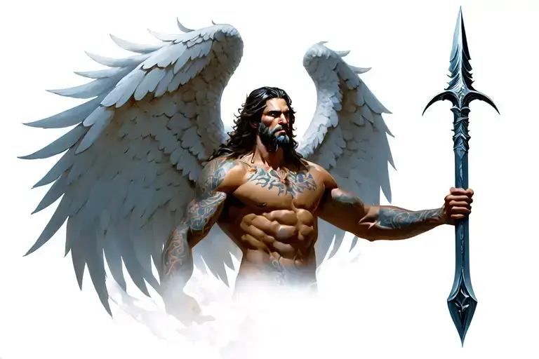 Lucifer With Angel Wings Open With Spear