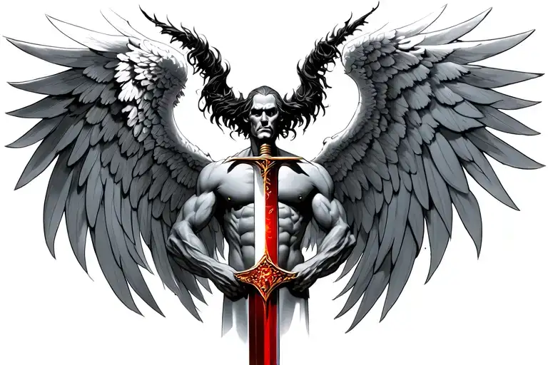 Lucifer With Open Angel Wings And Sword