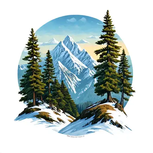 Pine Trees And Mountains