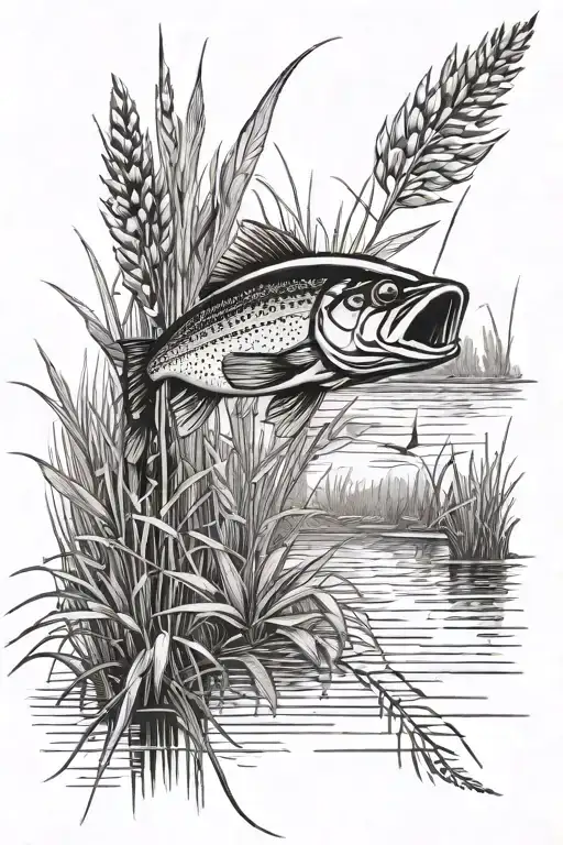 Bobber In Lake With Cattails And Grass