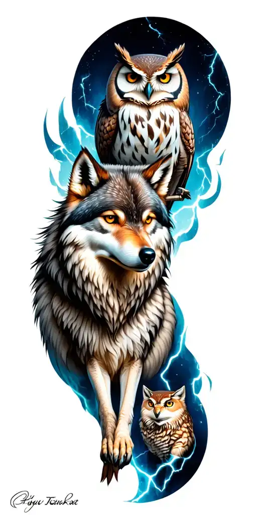 Wolf And Owl And Storm