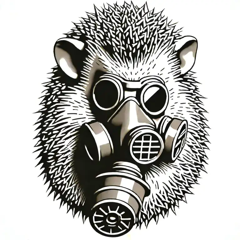 Realistic Hedgehog Wearing An Army Gas Mask