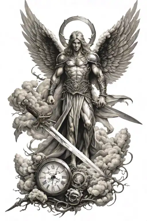 Angel Warrior Sword Clock Lightning Cloud