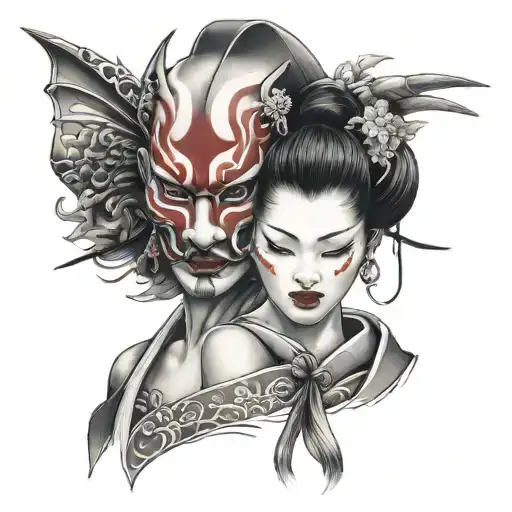 Geisha And Oni Mask