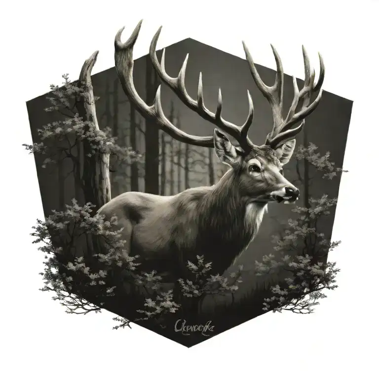 Hunting Deer Head With Trees