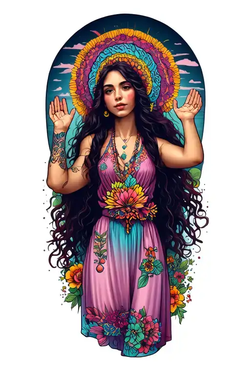 Hippie Girl Wearing Hippie Clothes Spreading Love