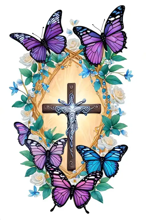 Rosary With Small Butterflies Intertwined