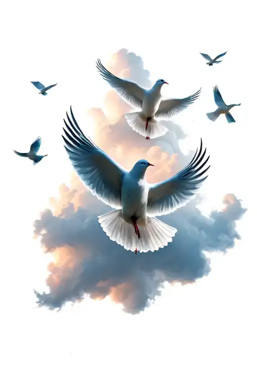 Shaded Clouds With Fading Doves Flying Away