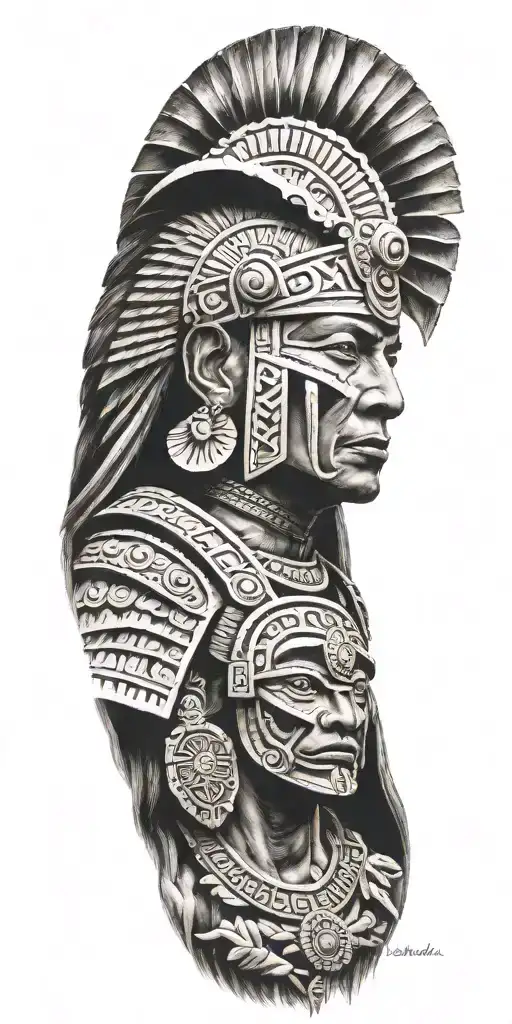 Historical Aztec Warrior In A Mountain Landscape