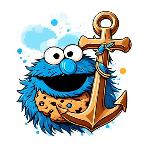 Cookie Monster Tattoo With A Anchor Cross Made