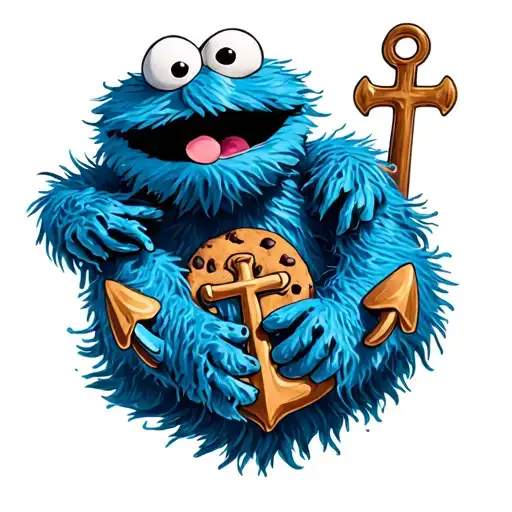 Cookie Monster Tattoo With A Anchor Cross Made Friends With All