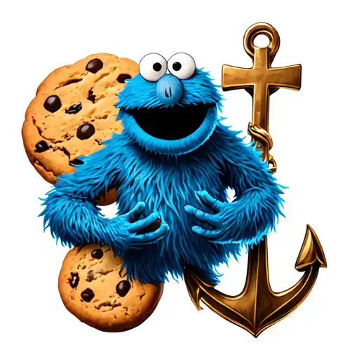 Cookie Monster Tattoo With A Anchor Cross Made Friends With All