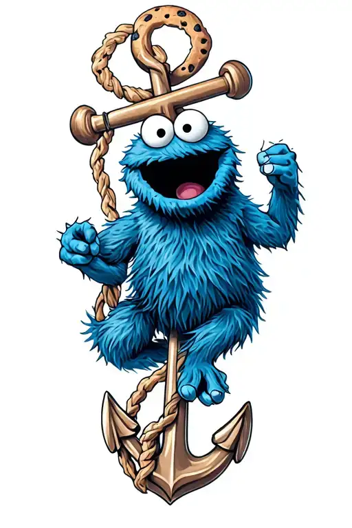 Cookie Monster With An Anchor Intertwined