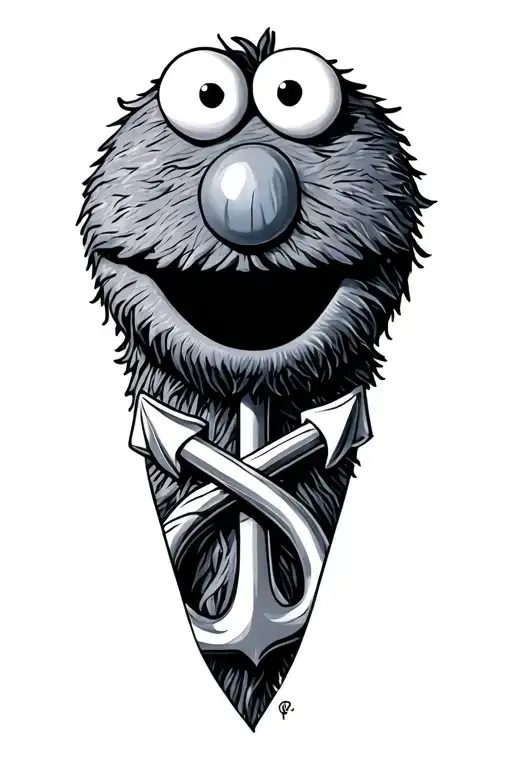 Cookie Monster With An Anchor Intertwined