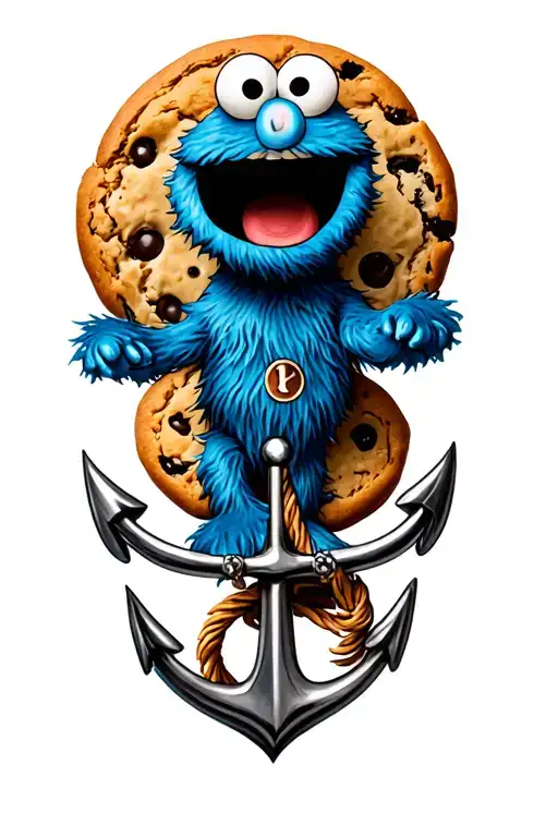 Cookie Monster With An Anchor Intertwined
