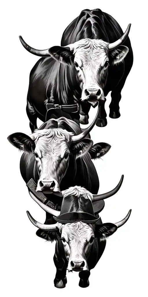 Cowboy With 3 Yearling Bulls