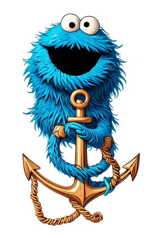 Cookie Monster With An Anchor Intertwined