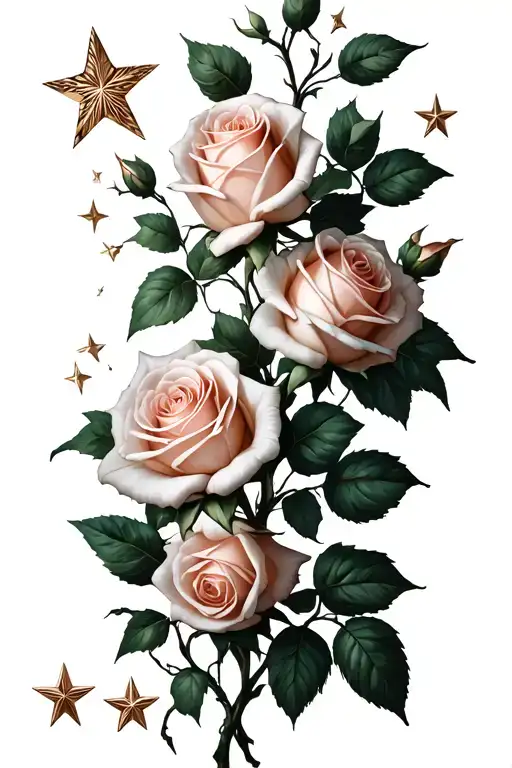 Roses And Stars Connected By Stems To Make It Look Like Vines