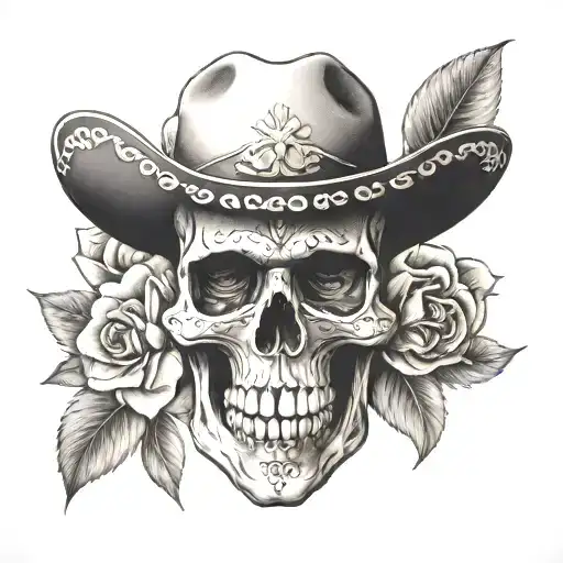 Mariachi Skull Face With Flowers