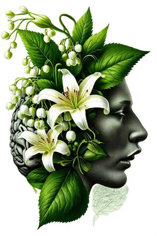 Brain With Lily Of The Valley And Hawthorn Flowers
