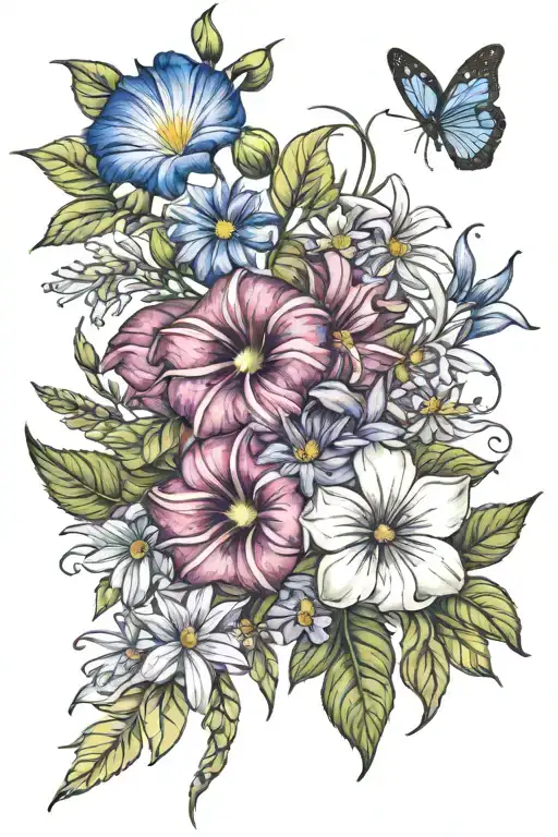 Morning Glory Flower And Aster Flower Bouquet