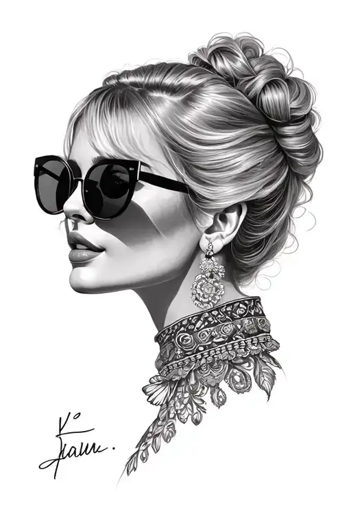 Lady Head Wearing Sunglasses Looking Back