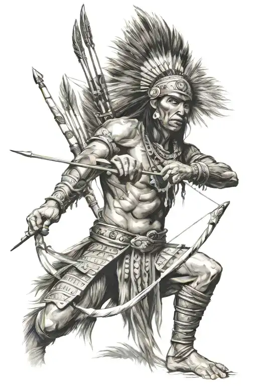 Indian Ancient Warrior Holding Bow Arrows Pointing