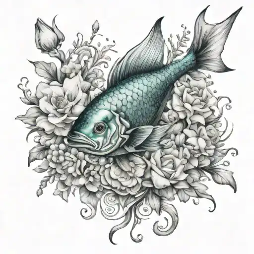 A Dreamy Underwater Scene Featuring Pisces Fish Swimming Among Blooming Victorian Flowers