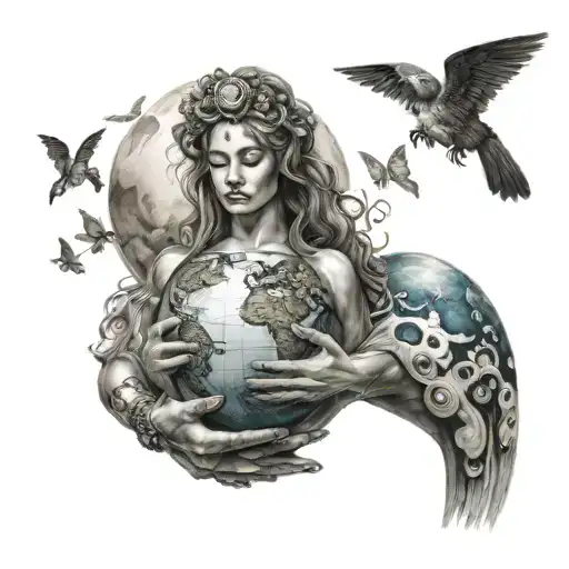 Goddess Holding World In Hands Holding