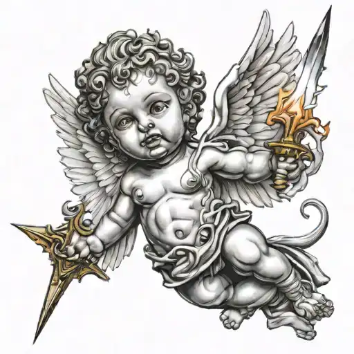 Chicano Cherub With Flaming Dagger